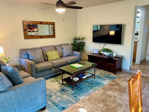 Living room with large screen smart Samsung TV