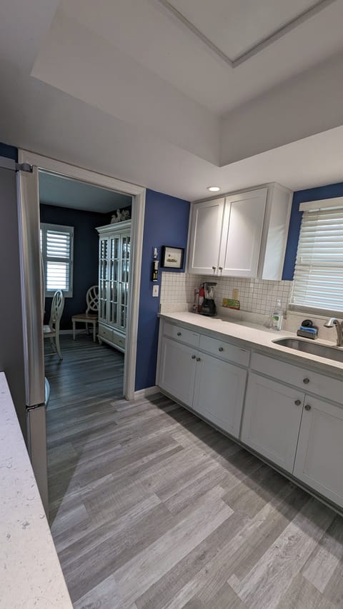 Cook's kitchen with window, adjacent to dining room