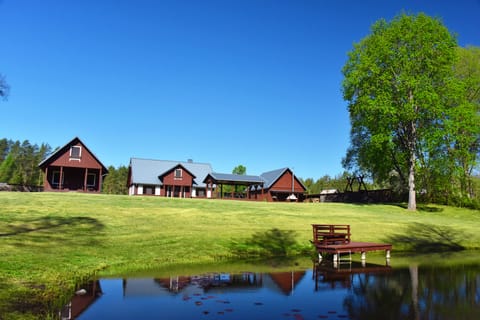 Backyard with a pond of vacation villa "Dzukijos uoga"