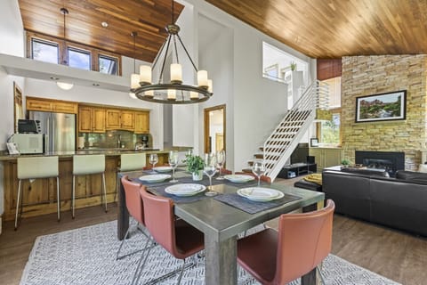 Enjoy home-cooked meals in a cozy alpine setting, just steps from the fireplace.