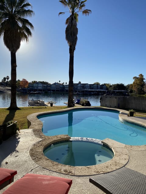 Backyard pool and hot tub