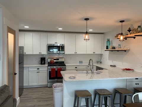 Large new kitchen with pantry and bar.