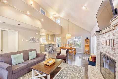 Living room leads right into the dining and kitchen area