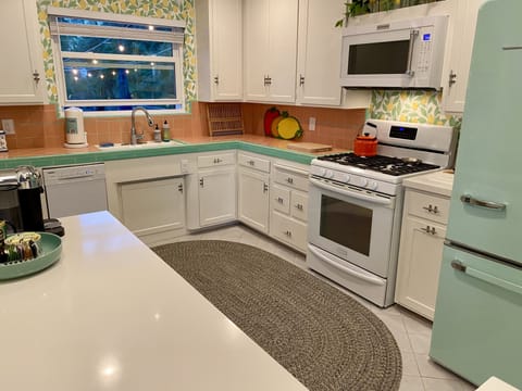 retro kitchen vibe with modern appliances