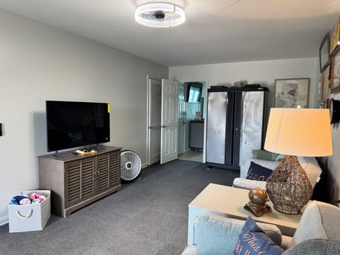 1st floor living room with Smart TV, Laundry and entry to bunk room. 