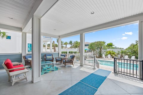 Covered patio by the salt water pool