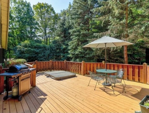 Spacious deck.  Enjoy the hot tub and listen to the waves from Lake Michigan.