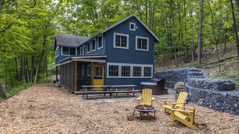 Fossil Beach offers 335 feet of private lake frontage and wooded seclusion.