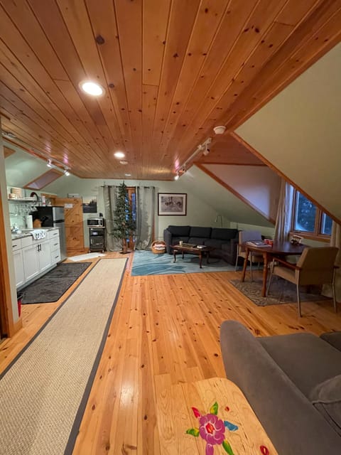 Lots of room between the kitchen and living room area in The Studio