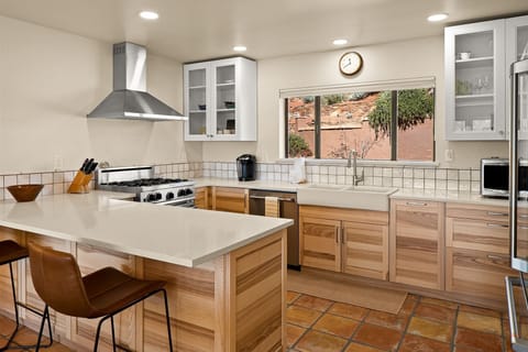 The kitchen is beautifully appointed for a home stay