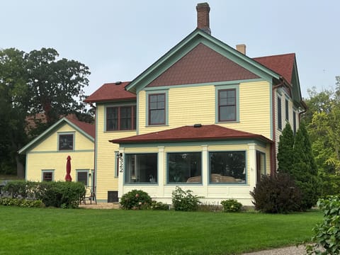 Exterior of the house overlooking the downtown and river.