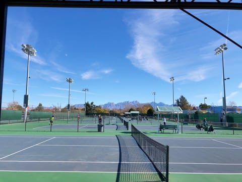 Public tennis court across the street