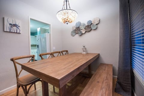 Large indoor dining table seats 8.