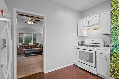 The kitchen and living room offer great flow between them