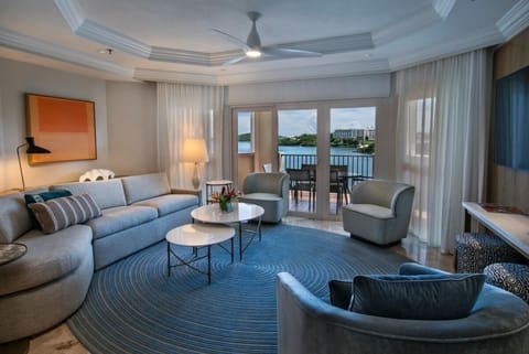 2 bedroom, 2.5 bath residence living room with sofa bed