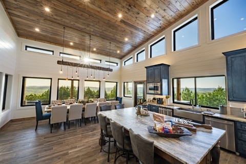 The kitchen island and our s'mores welcome basket!