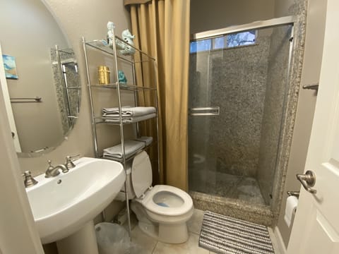 Large full granite shower stall to wash away your stress 