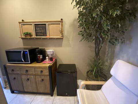 Coffee bar microwave and refrigerator 