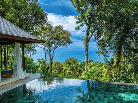 Infinity-edge pool surrounded by jungle with sweeping Pacific Ocean views