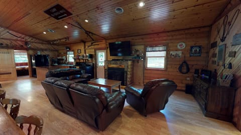 55" flat screen tv with DirecTV.  You will love the gas fireplace for the winter