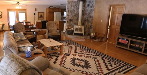 Lots of seating for gathering around the fire for a game or a movie.