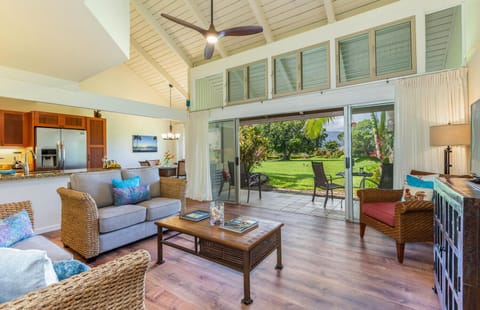 Kitchen, living room, dining room, master is located downstairs.