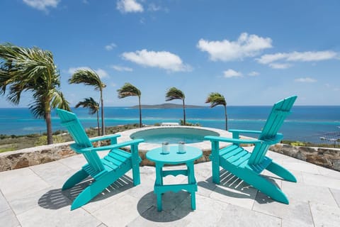 Salt water plunge pool with interior bench.
