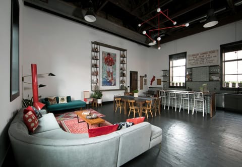 Living room, dining room, bar, and kitchen 