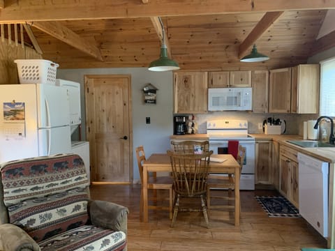 Full sized washer/dryer in brand new kitchen area. You’ll feel right at home! 