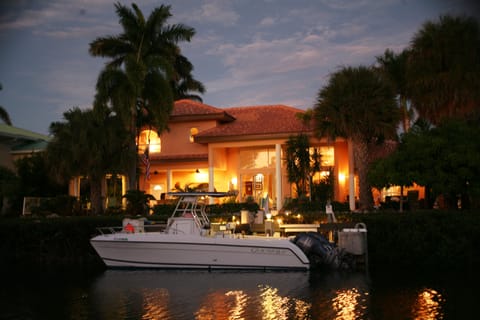 Another evening photo with a boat at the dock.