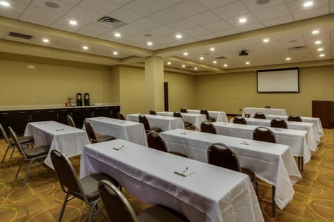 Business travelers can request to use the conference room.