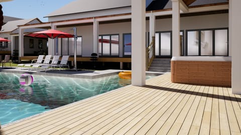 rendering from cabana and hot tub looking over the pool