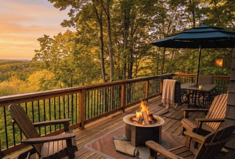 Private deck w/ firepit + stunning valley views at sunset—your front-row seat to Northern Michigan