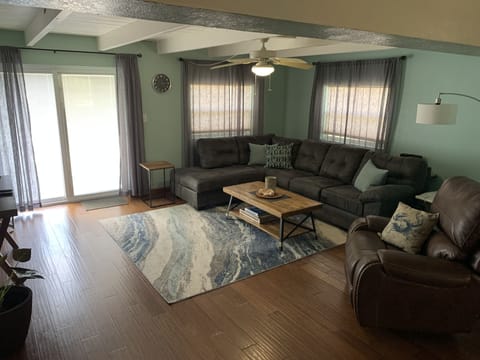 Comfy family room with a 70" smart tv.