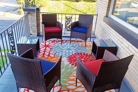 Colorful and Connected – Start your day with coffee or end it with conversation on this classic Pittsburgh front porch. Here`s a good spot to meet a neighbor or passerby, while the back seating area offers a bit more privacy.
