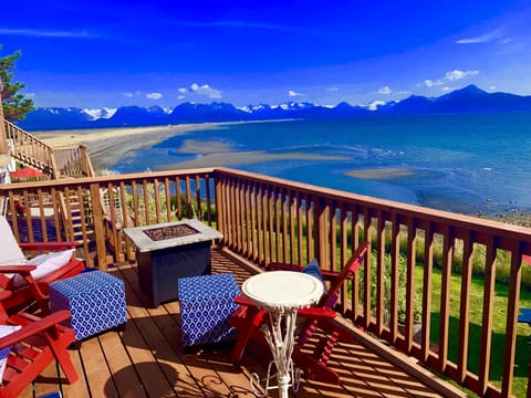 Private deck with fire pit and grill.