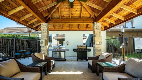 Fire up the gas grills and settle into the outdoor seating for a Texas-style cookout