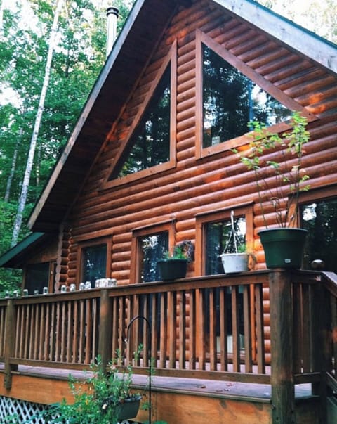 View of deck that looks out towards lake