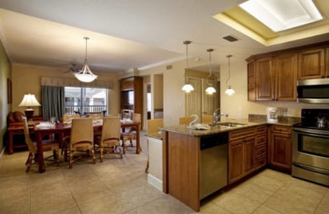 Kitchen, dining and living areas