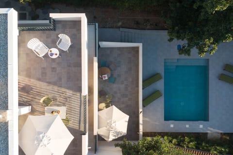 Birdseye view of the Casa Dubi terraces and swimming pool