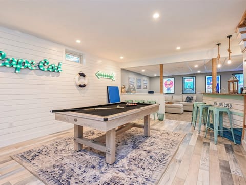 New finished Basement with Bar and Pool table and entertainment area. -58 Depot St, Dennisport, New England Vacation Rentals