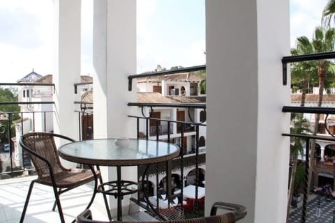 The balcony overlooking the plaza