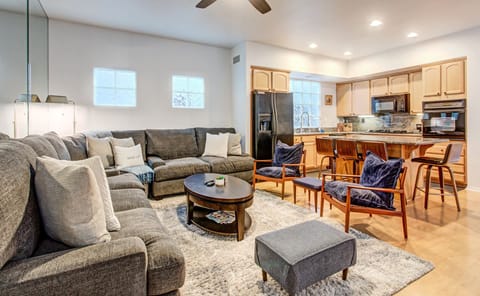 Enjoy the large family room. Equipped with a flatscreen T.V. and fireplace.