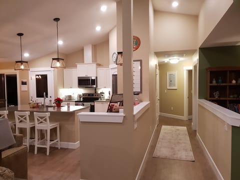 The master bedroom is on the opposite side of the house than the other bedrooms.