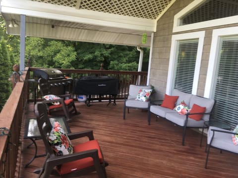 Enjoy conversation while grilling or griddling on Blackstone. 39 ft long deck.