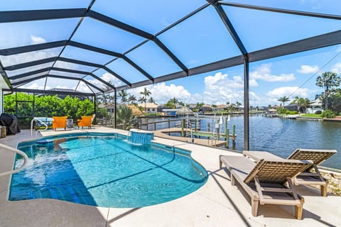 The electric-heated pool overlooks beautiful water views