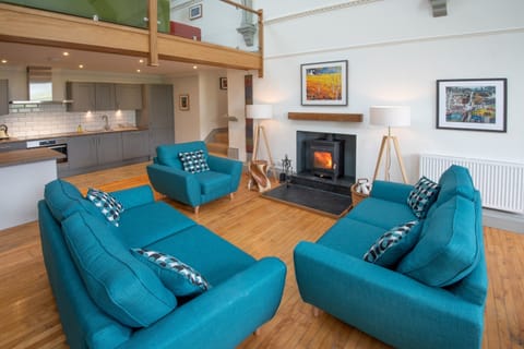 Seating area and log burner, xThe Five Turrets, Scottish Borders