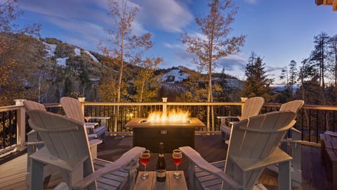 Deck with firepit and views of the ski area