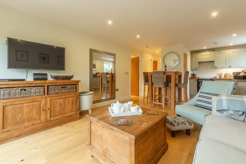 6 Sandy Lane, Carbis Bay. First floor: The large television in the living area