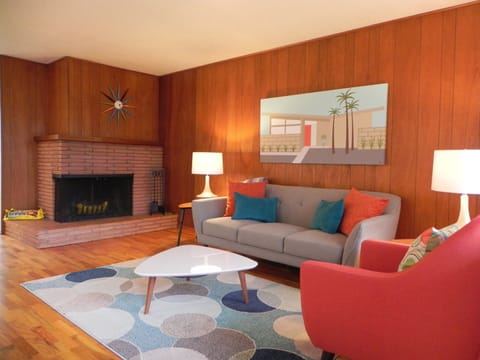 Living Area with Wood Floors & Fireplace